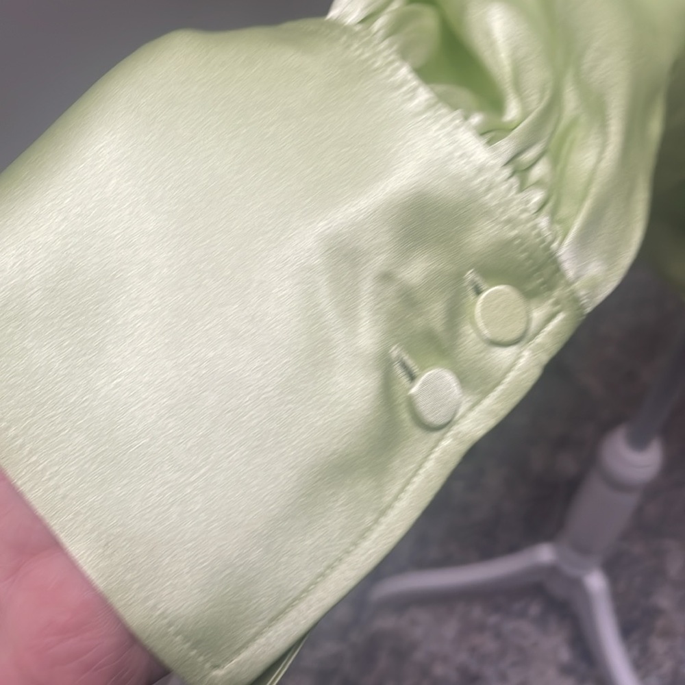 Satin Button-Front Blouse - Light Green - Picture 5 of 7